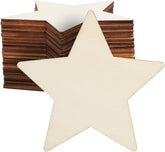 Stack of star-shaped wooden cutouts with a plain background