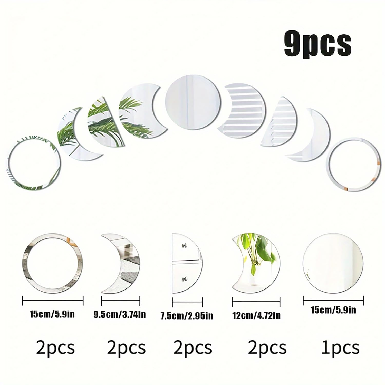 Set of 9 circular coasters with different designs and sizes on a white background.