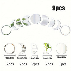 Set of 9 circular coasters with different designs and sizes on a white background.