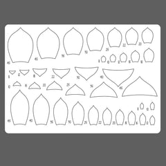 Set of geometric shapes with measurements on a gray background
