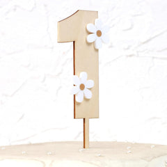 American Elm Wooden Daisy Cake Topper MDF Cake Decor for 1st Birthday Theme First Anniversary Single Layer