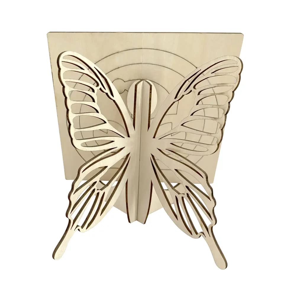 Wooden butterfly bookend on a white background