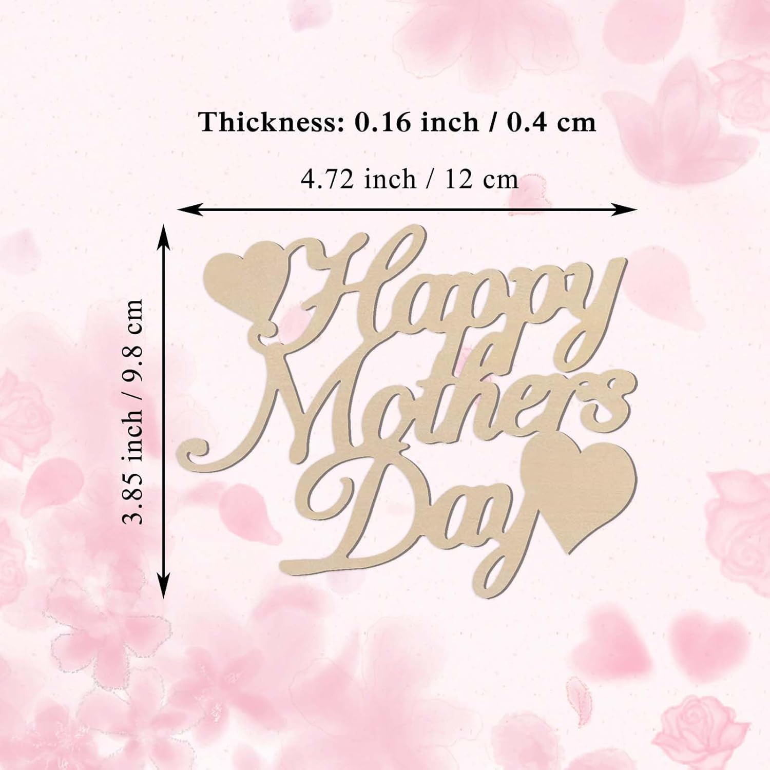 Wooden 'Happy Mother's Day' sign with measurements on a pink background
