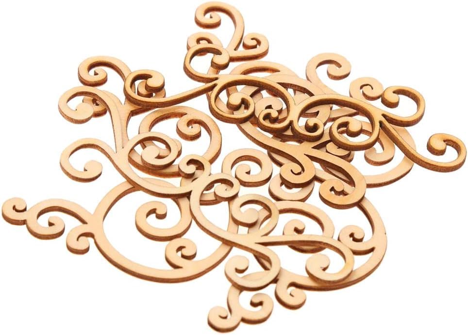Decorative wooden cutout with intricate scroll design on a white background