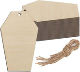 Set of hexagonal cardboard tags with string on a white background