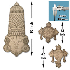 American Elm Perumal Face Pre Marked MDF Cutout | Tirupati Balaji | 10 Inch/3mm Thick | Unfinished Wooden Cutouts for Art & Craft DIY Projects