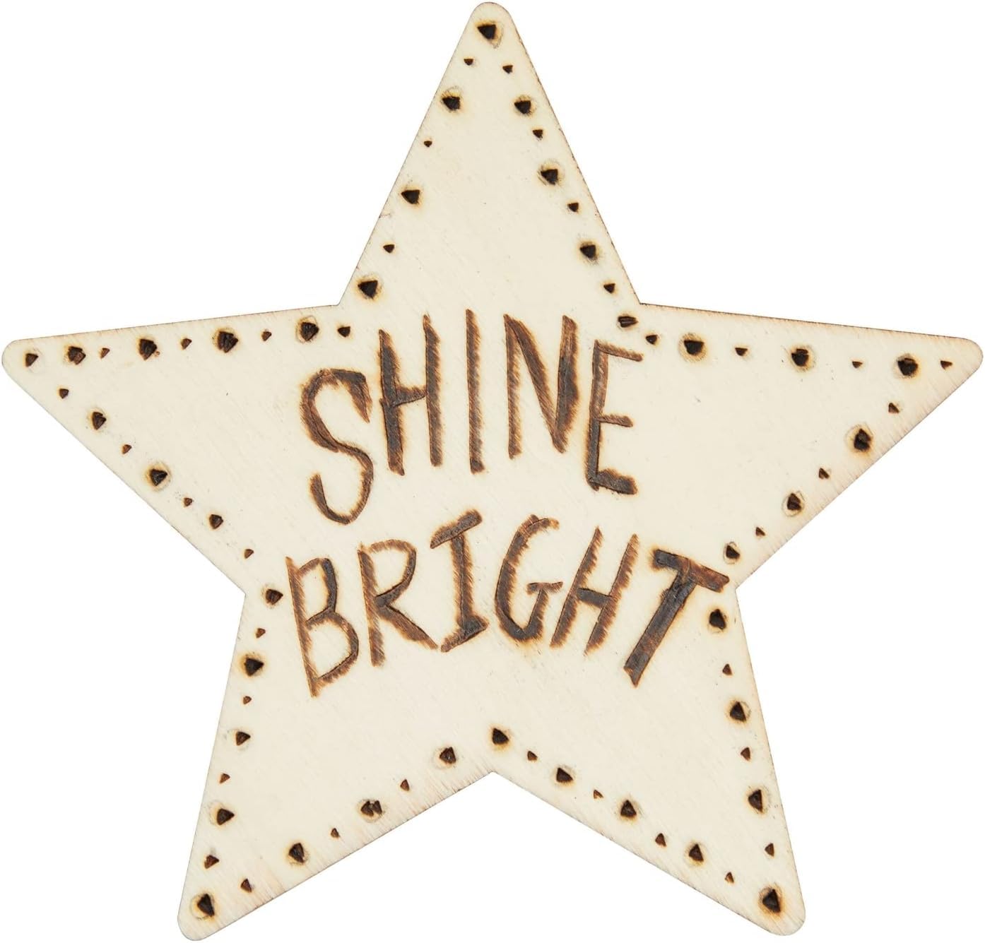 Star-shaped ornament with 'Shine Bright' text on a white background