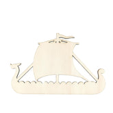 Wooden model of a Viking ship on a white background