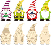 Set of wooden gnomes with various designs on a white background