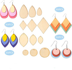 Cliths 120 Pcs Wooden Teardrop Earring Blanks Mixed Size Unfinished MDF Pendants for DIY Jewelry Making
