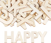 Wooden letters spelling 'HAPPY' on a white background