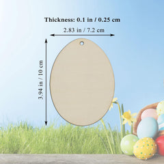 Measurement chart of a wooden Easter egg with Easter decorations in the background