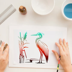 Nature-themed bird stencil for home décor and furniture