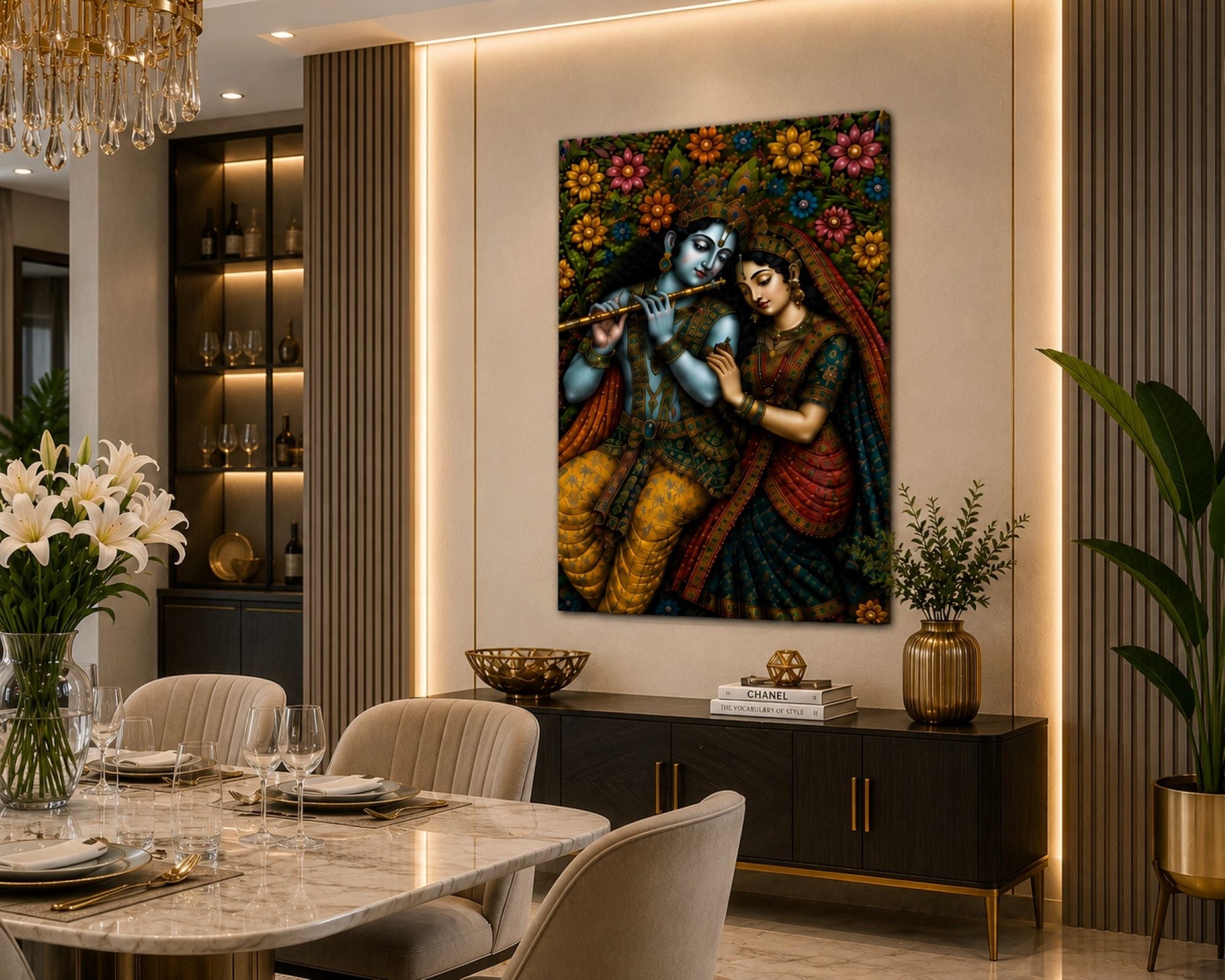 Floral Radha Krishna Wall Painting