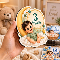 Wooden milestone markers for baby photoshoot