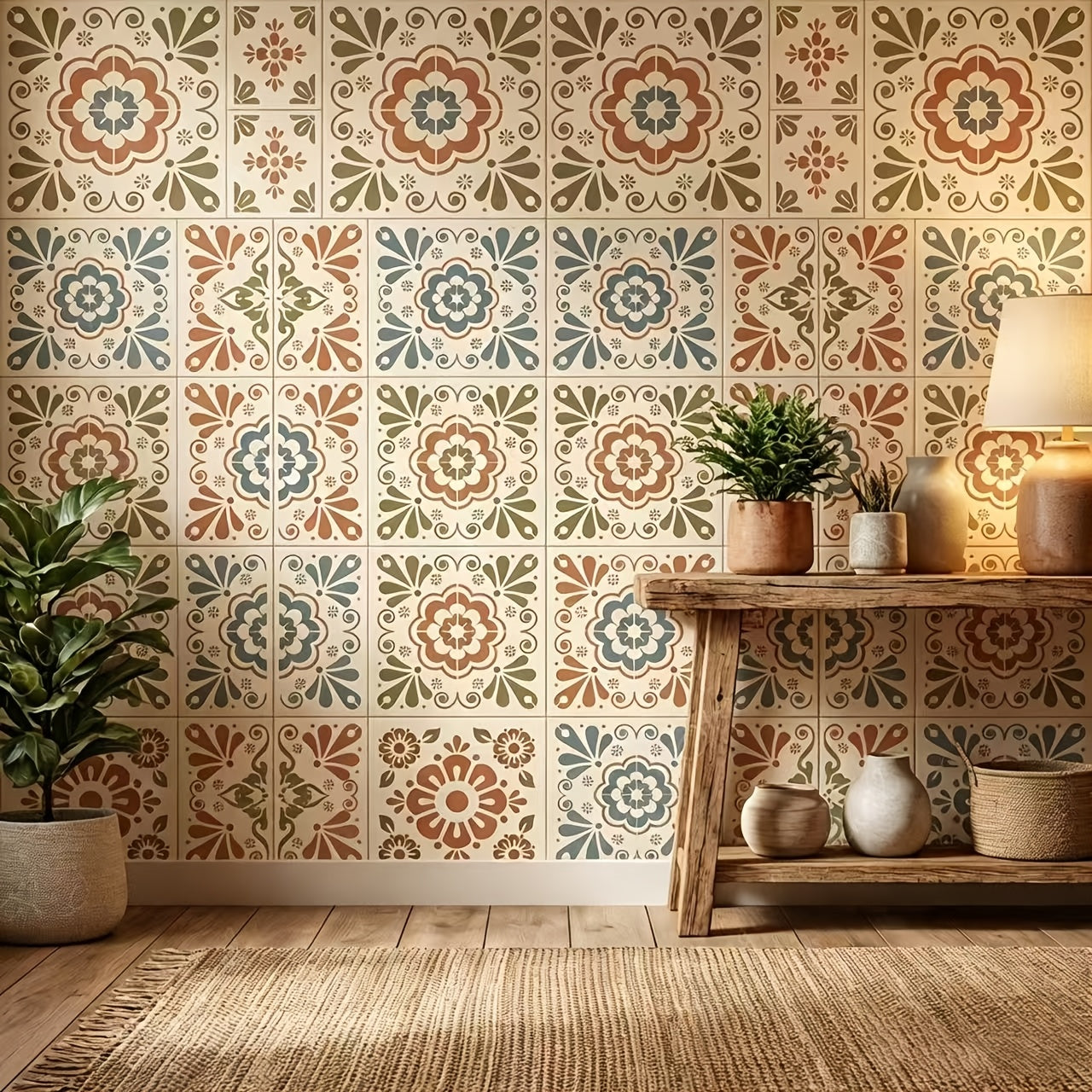 tile pattern stencil for wood canvas and fabric