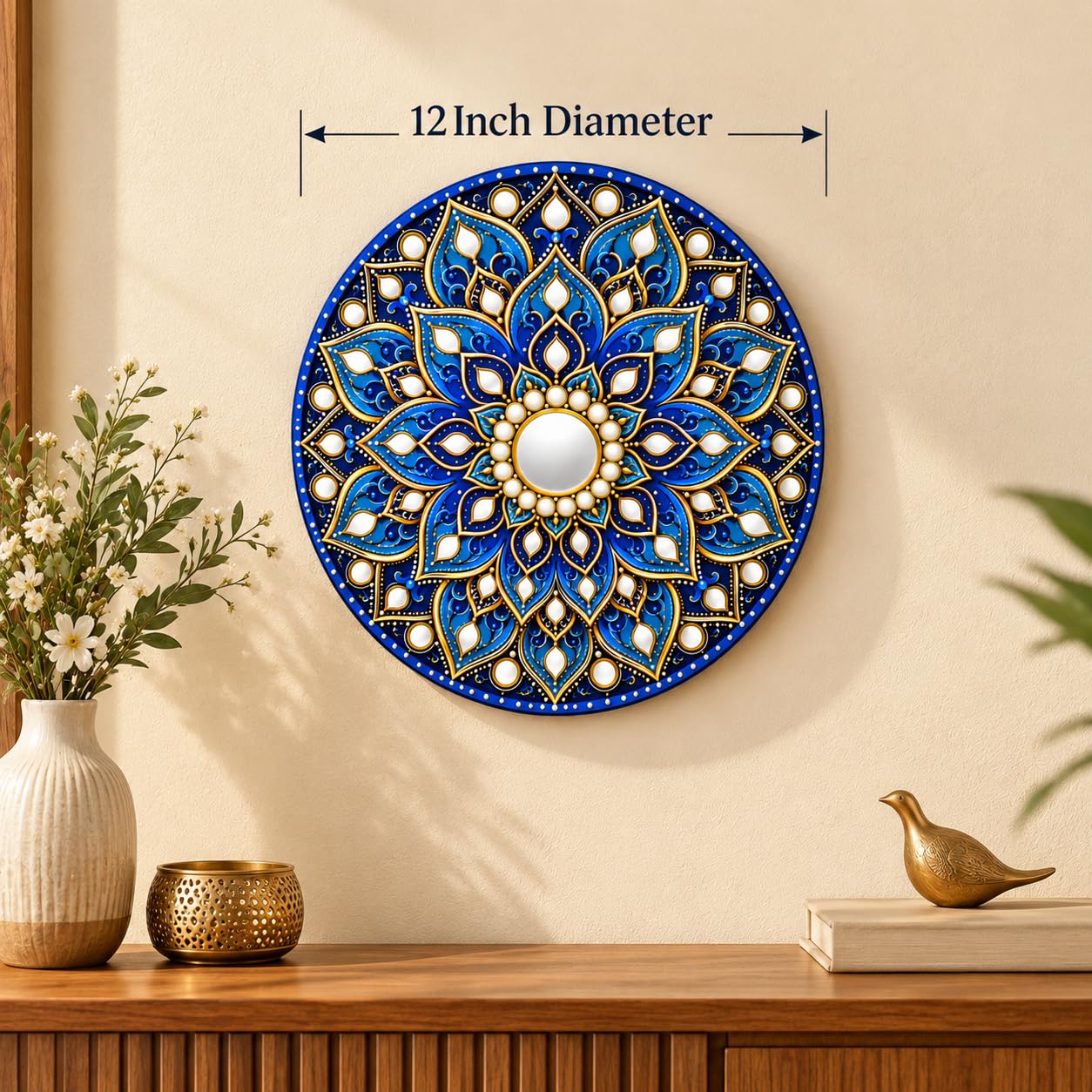 Decorative Blue Mandala Wall Art for Pooja Ghar