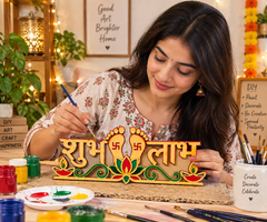 wooden shubh labh pooja room decor