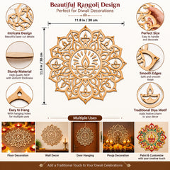 wooden diya rangoli for home decoration