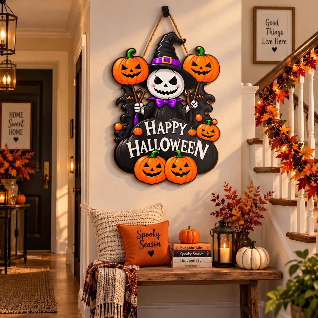 skeleton witch pumpkin halloween decor