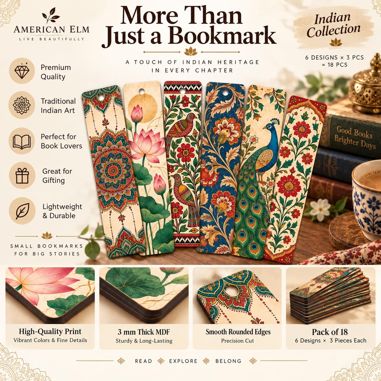 traditional Indian art wooden bookmarks