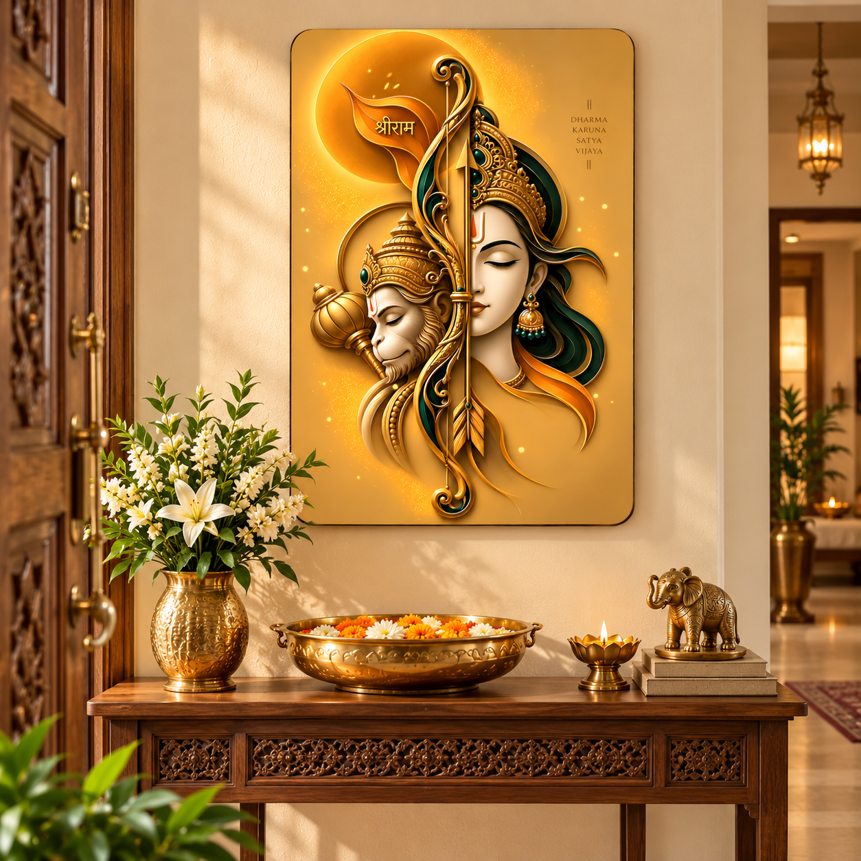 Lord Rama and Hanuman wall hanging for mandir