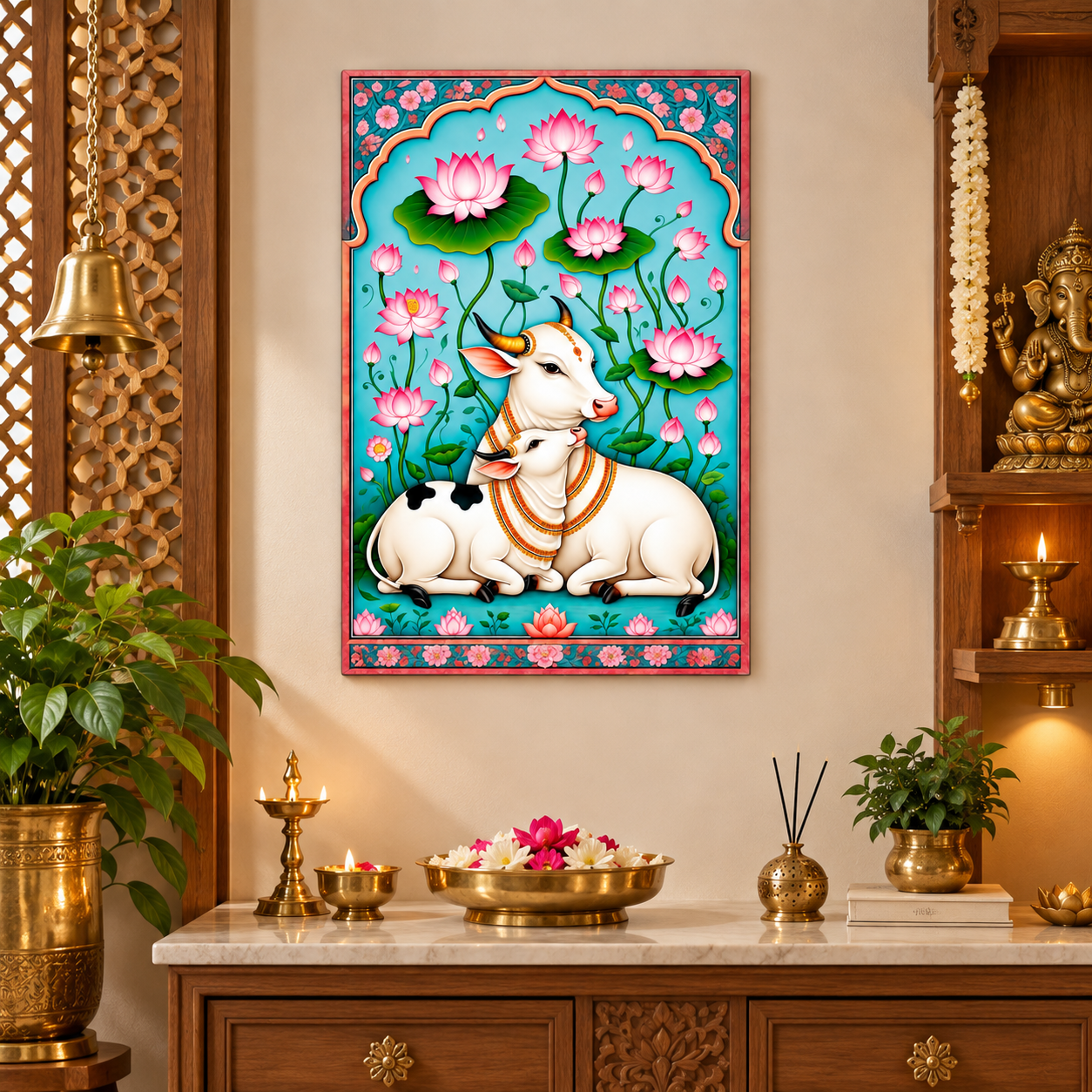 lotus floral cow calf wall decor