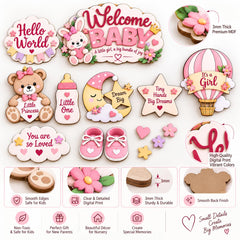 Welcome Baby Photo Shoot Kit Set of 9 Wooden Props Newborn Photography Decor Props Nursery Keepsake Themed Prop Set American Elm