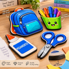 Pack of 28 School Supplies Themed Printed MDF Cutouts for Classroom Decoration and Kids Room Decor Backpack Books Pencil Design Ready to Use American Elm