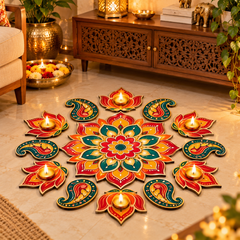 wooden mandala floor decor for pooja room