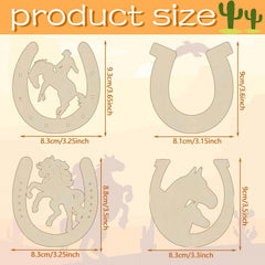 Wooden horse and horseshoe cutouts with measurements on a beige background