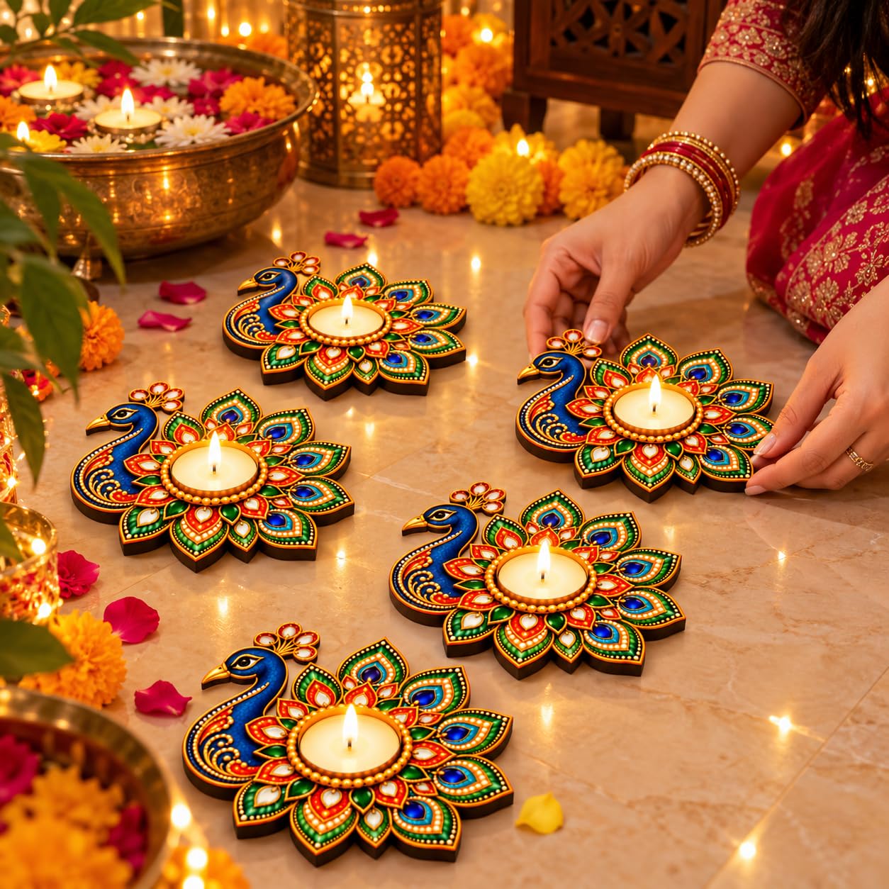 peacock mandala candle holder for table decor