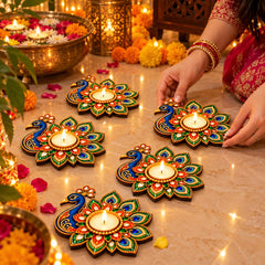 peacock mandala candle holder for table decor