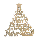 Wooden Christmas tree decoration with festive message on a white background