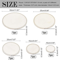 Cliths 5 Piece Wooden Crochet Bag Bottom Set Round Basket Bases with MDF for DIY Crafting
