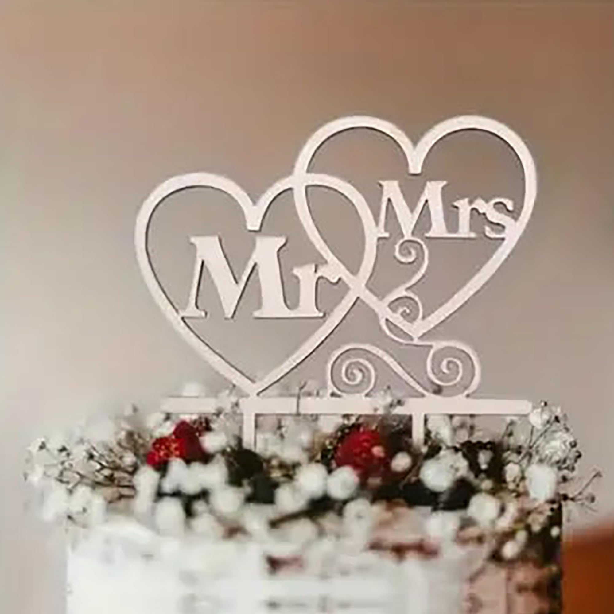 Farmhouse style wood cake topper for bridal celebrations