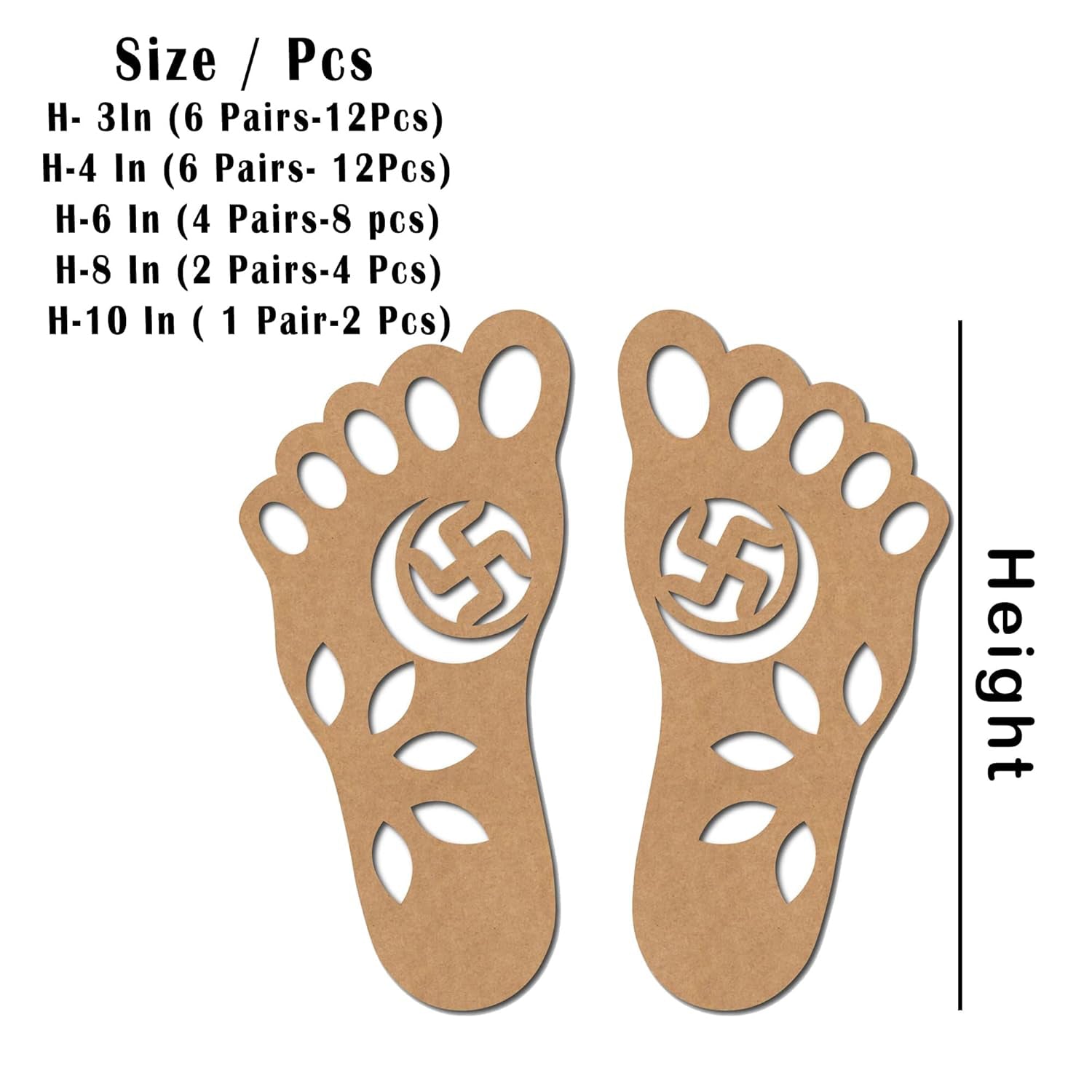 Cardboard foot templates with size chart on a white background