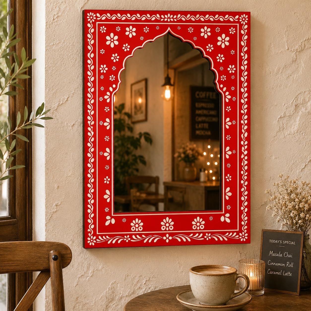bedroom accent mirror wall art
handcrafted style jharokha decor
