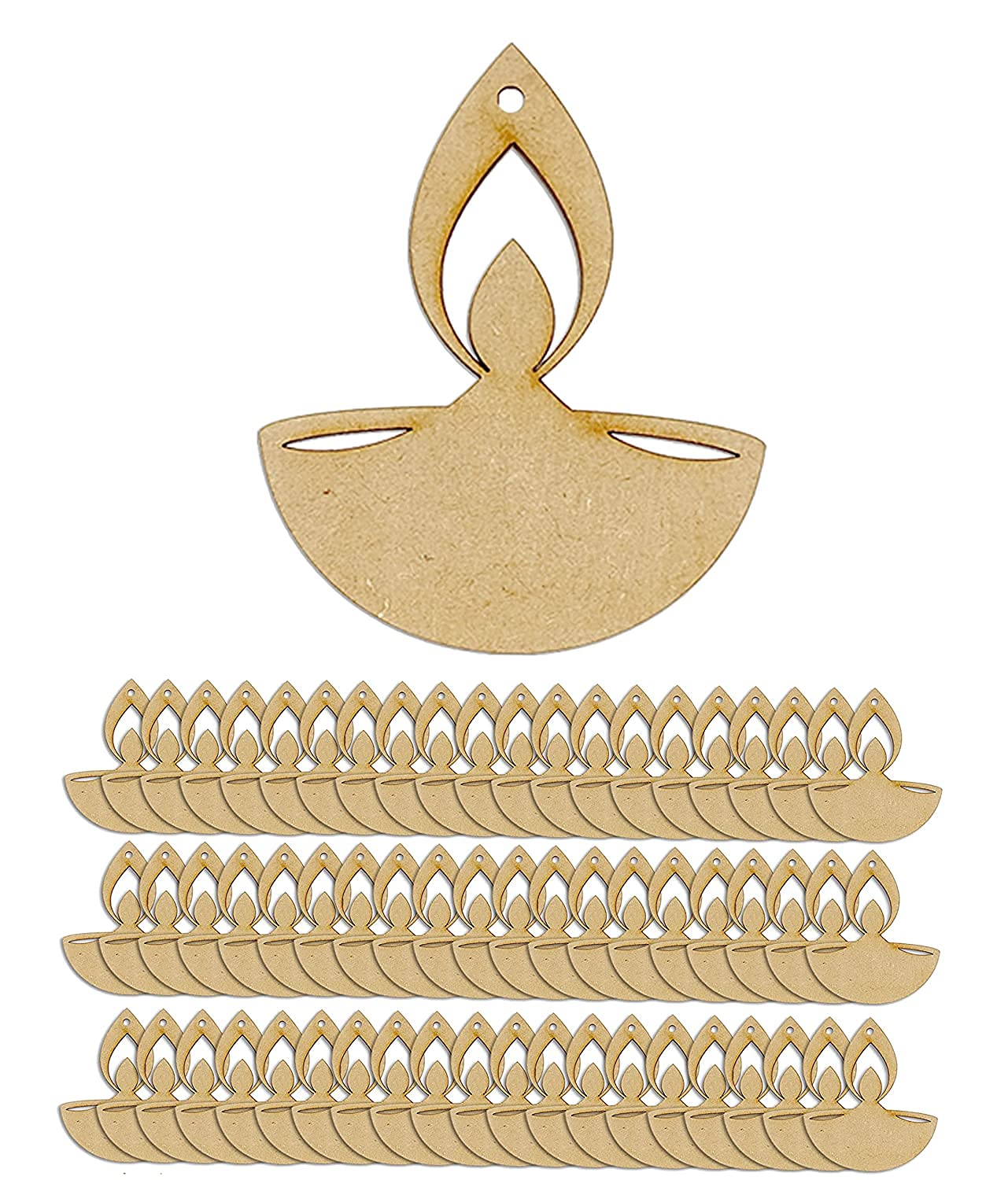 Set of wooden Diwali lamp decorations on a white background