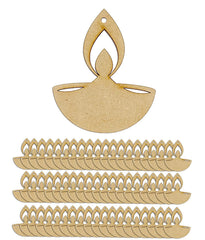 Set of wooden Diwali lamp decorations on a white background