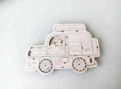 Cliths Wooden 3 Layer Car Puzzle Cutout for Kids DIY Paintable Vehicle Learning Toy Educational Craft Board for Coloring & Activities