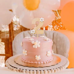American Elm Wooden Daisy Cake Topper 2 MDF Flower Cake Decor for 2nd Birthday Party, Boho Theme, Baby Shower