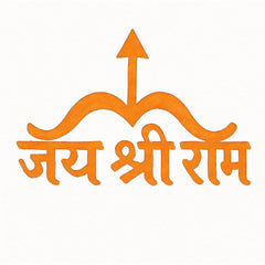 Orange Trishul with Hindi text on a white background