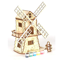 Cliths Wooden Windmill Model Kit DIY 3D Puzzle Building Set for Kids & Adults Home Decor Miniature