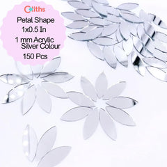 Cliths 150 Pcs Non Adhesive Acrylic Petal Shape Silver Mirror DIY Craft Project for Scrapbooking Card Making