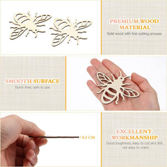 Wooden butterfly cutout with text highlighting premium wood material, smooth surface, and excellent workmanship.