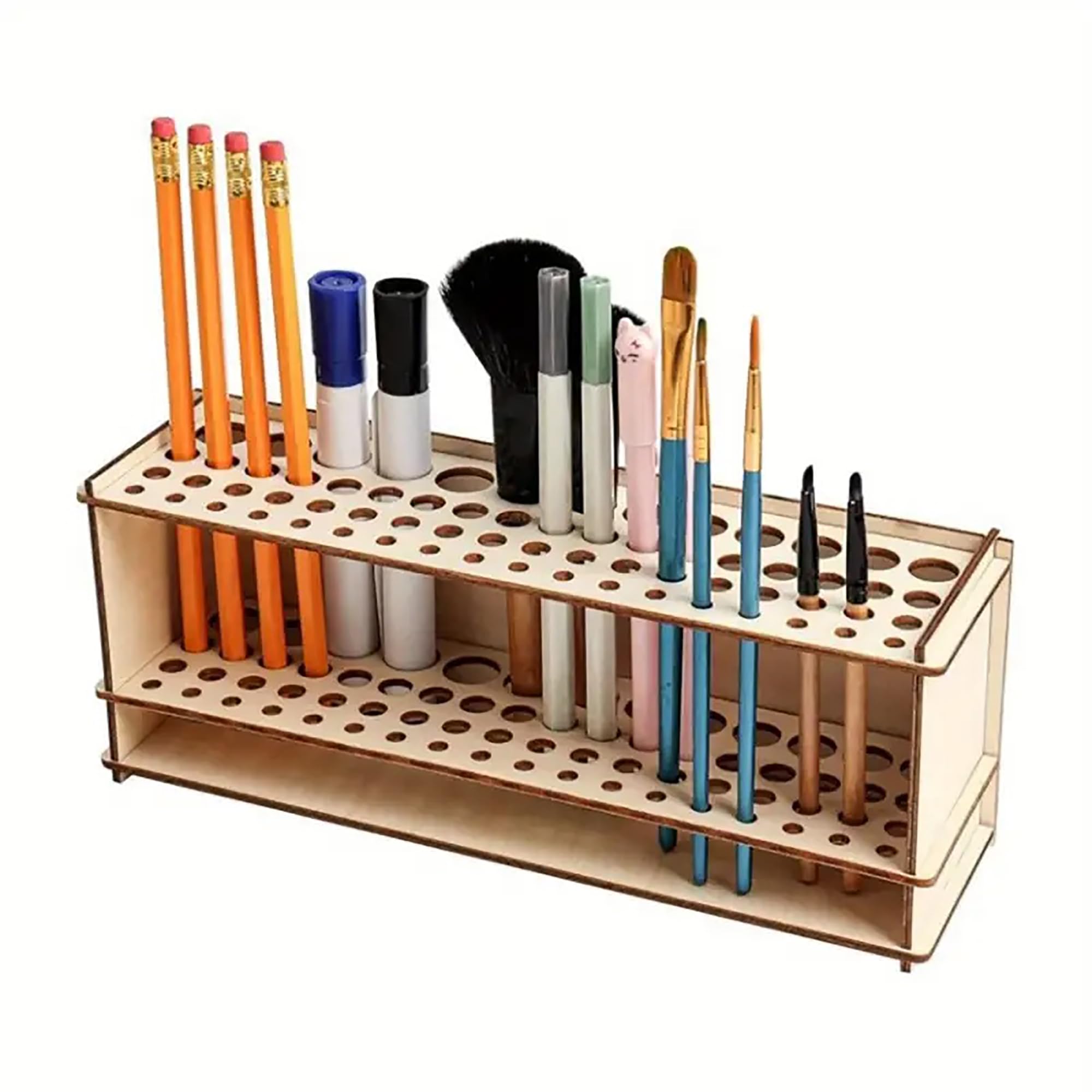 wooden brush organizer with slots