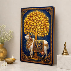 kamdhenu cow wooden wall art