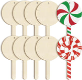 American Elm 10 Pcs Unfinished Wood Lollipop Ornaments DIY Craft Kit Paintable Blanks for Multi Holiday Decor