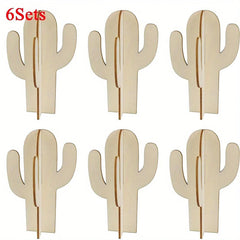 Cliths Set of 6 Pcs Cactus Wooden Blank Wood Pieces for DIY Craft Holiday Decorations Unfinished Wooden Ornaments